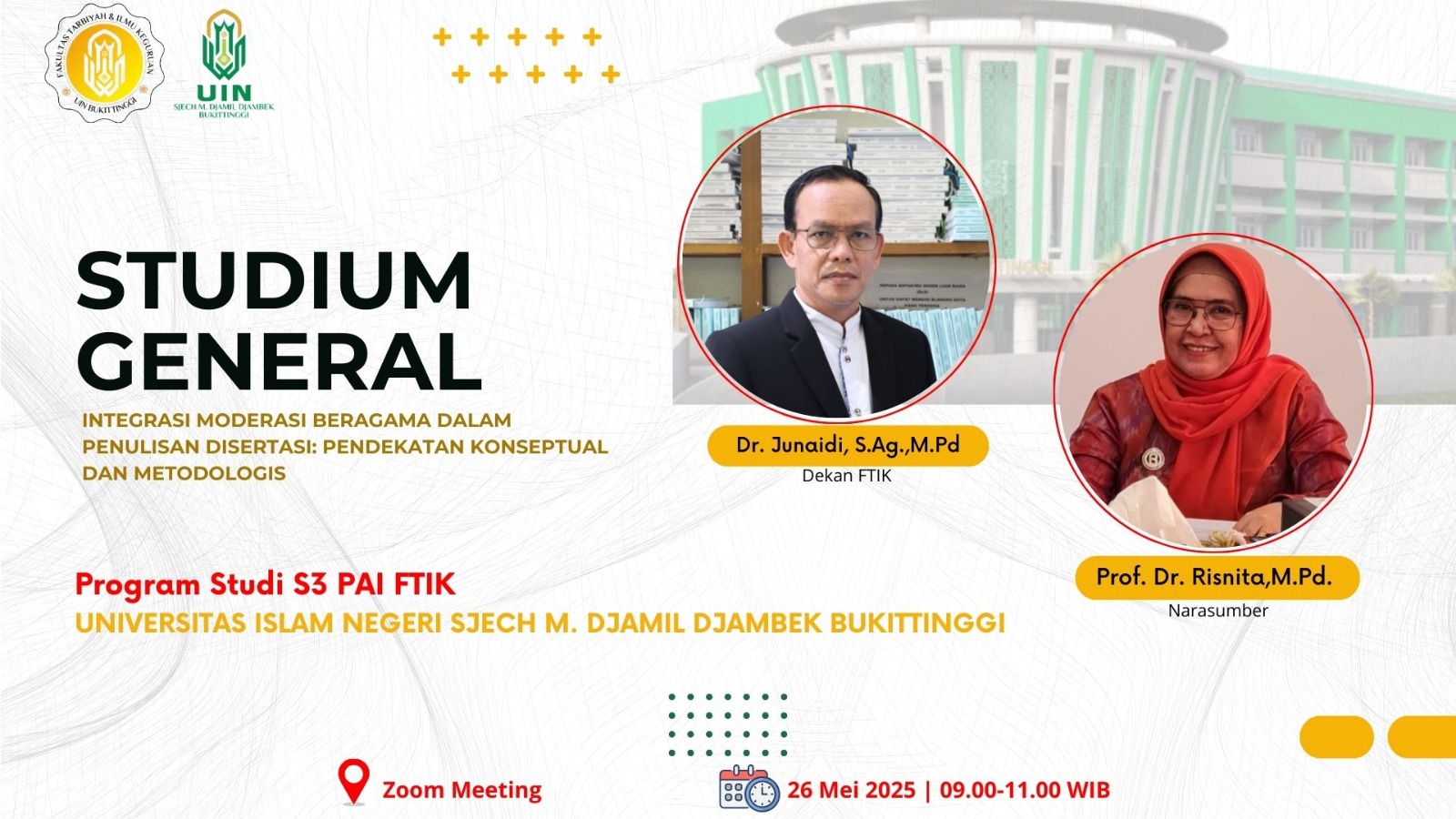 Direktur Pascasarjana UIN STS Jambi Jadi Narasumber Stadium General di UIN Bukittinggi: Bahas Integrasi Moderasi Beragama dalam Penulisan Disertasi
