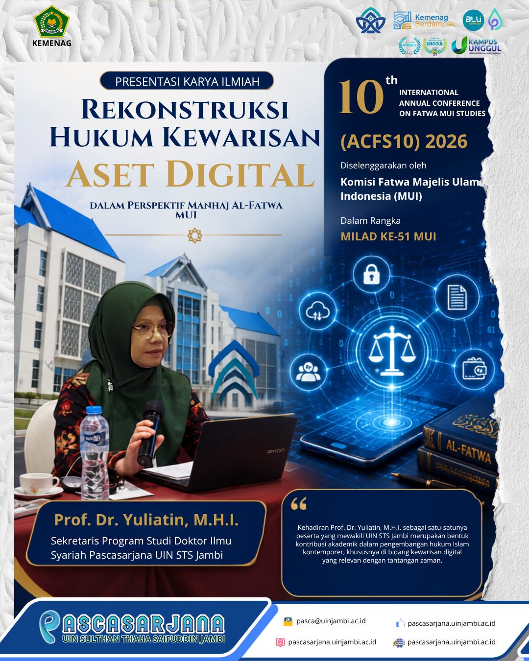 Prof. Dr. Yuliatin Wakili UIN STS Jambi pada Konferensi Internasional Fatwa MUI, Angkat Isu Kewarisan Aset Digital